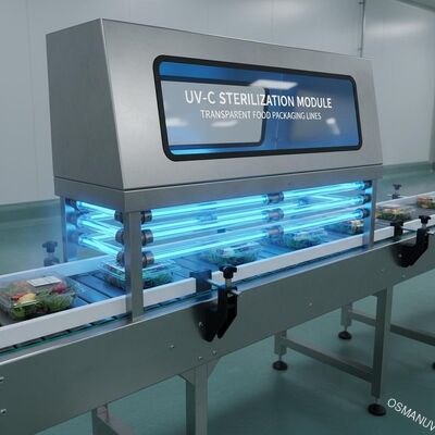 透明食品包装ライン用モジュラーコンベヤ搭載UV-C殺菌モジュール