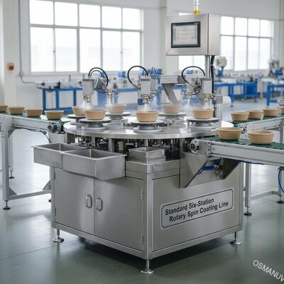 モールドパルプ内面バリアコーティング用標準6ステーションロータリーコーティングライン