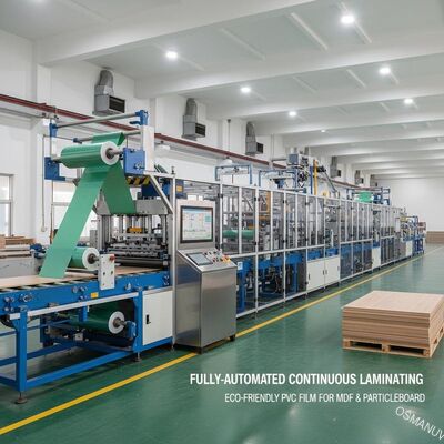 環境に優しいPVCフィルムの 完全自動連動ラミネート生産ラインです MDFとパーチボード用に設計されています