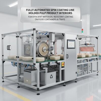 成形パルプ製品内装用全自動スピンコーティングライン | 食品容器・トレイへの効率的な耐水・耐油コーティングに